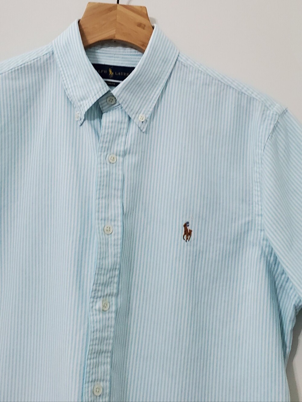 Ralph Lauren Blue Striped Shirt Sleeve Button Down Shirt Large